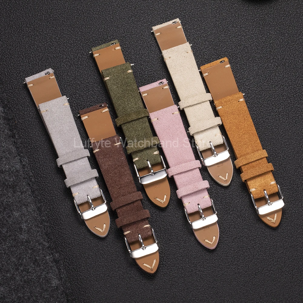 Vintage Wildleder Echtleder Uhrenarmband 18mm 20mm 22mm Schnellverschluss Uhrenband Braun Schwarz Beige Armband Zubehör Image