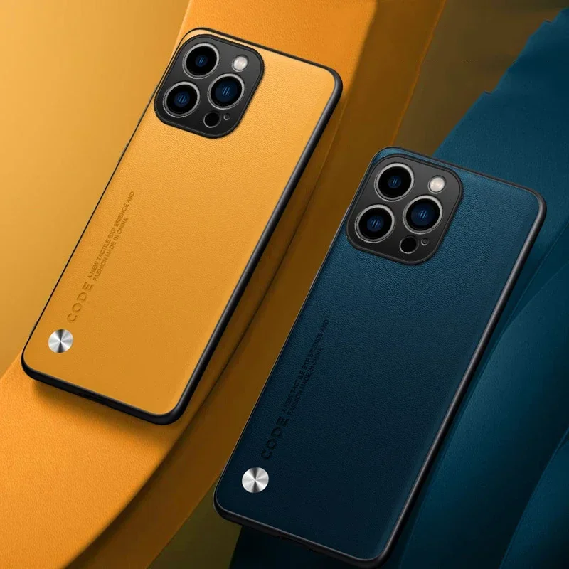EUCAGR Luxuriöse ultradünne Leder-Handyhülle für iPhone 16E 16 15 14 13 12 11 Pro Max, schlichte Haut, stoßfeste weiche Rückseite Image