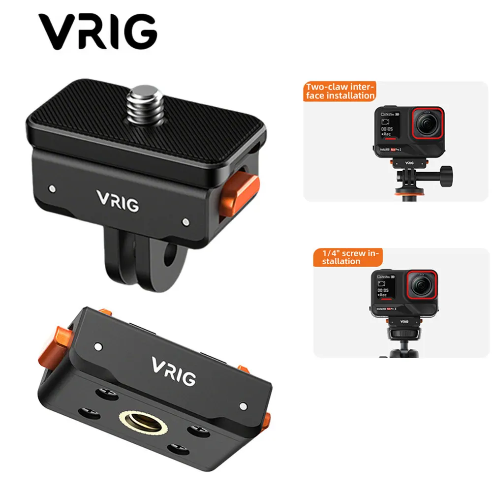VRIG Magnetische Kamera-Erweiterungshalterung für Insta 360 ACE/ACE PRO/ACE PRO2 mit 2-poliger Halterung und 1/4 Zoll Platte für Insta 360 X5/X4/X3/X2 Image