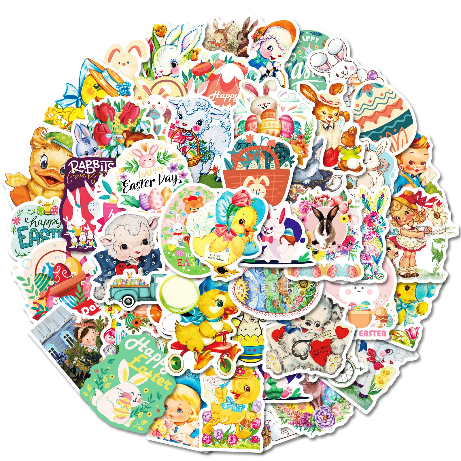 50 Stück Oster-Serie Aufkleber Cartoon Niedliche Hasen-Eier Oster-Zubehör Sticker Image