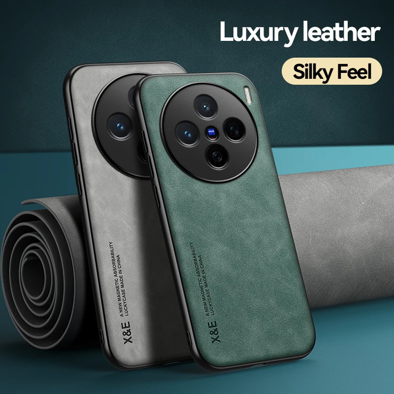 EUCAGR Luxury Leather Magnetic Shockproof Back Case For VIVO X200 Pro mini With Metal Plate Phone Shell For VIVO X200Pro Image