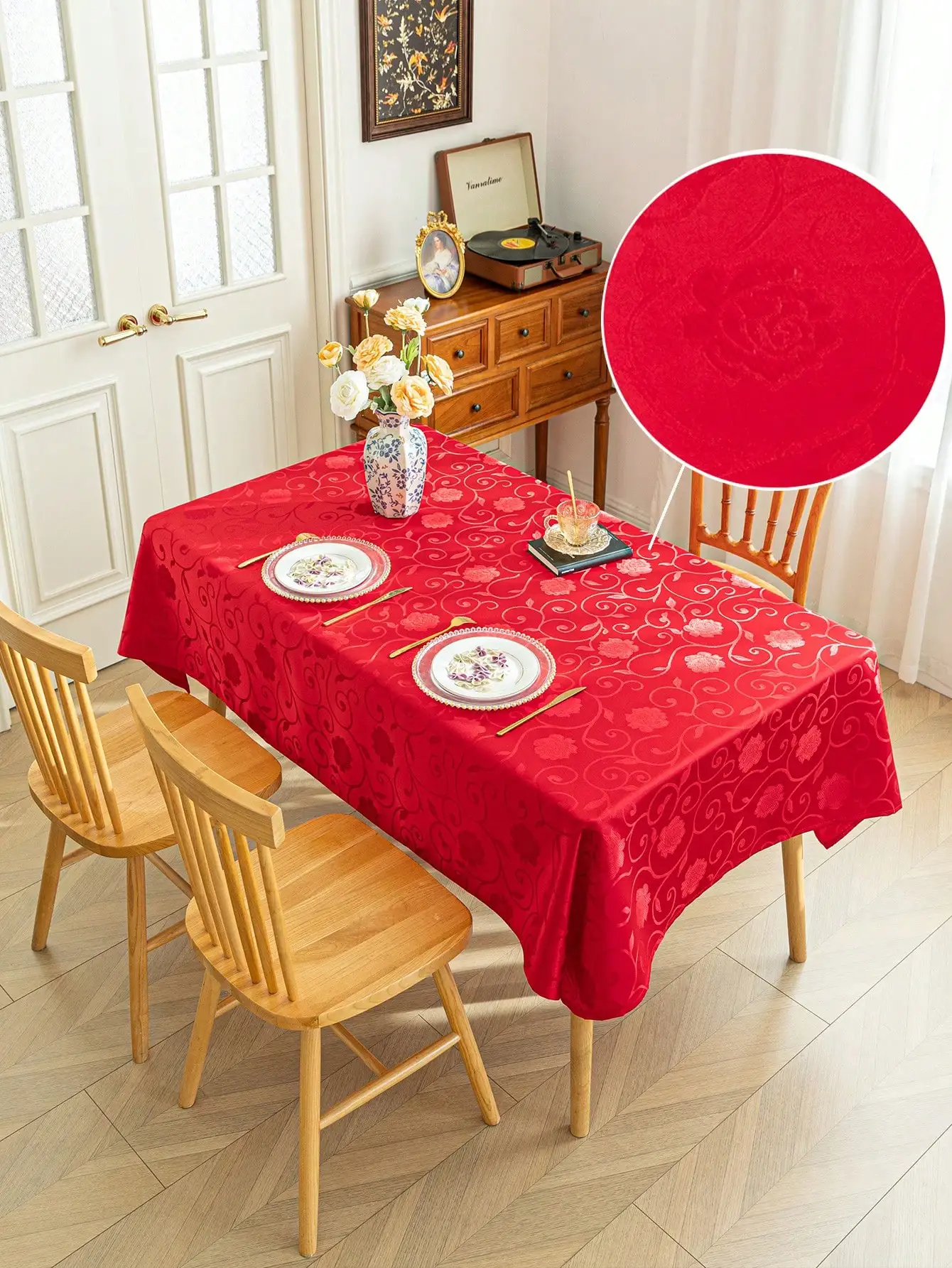 1-teilige Tischdecke mit Blumenmuster, Brokat-Design, rechteckig, mehrere Größen, Polyester-Jacquard-Stoff, waschbar, weiche Tischdecke, geeignet für Esstische, Küchentische, Cafés, Restaurants,