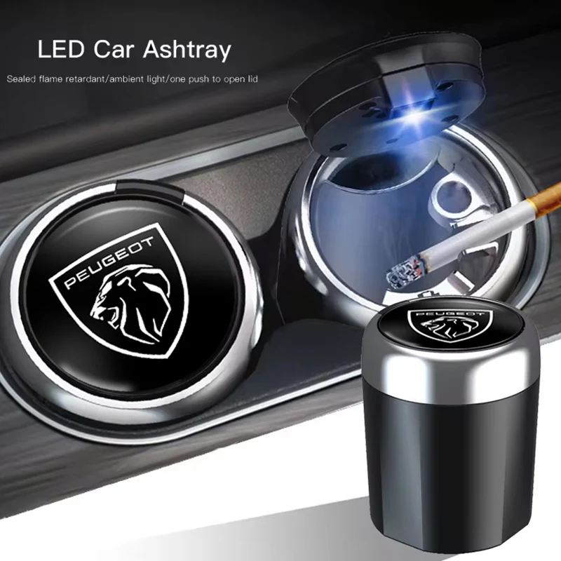 Für Neue Peugeot 208 3008 308 2008 207 107 508 607 106, Auto Innen Zubehör Aschenbecher LED Licht Tragbare Rauch Asche Halter Image