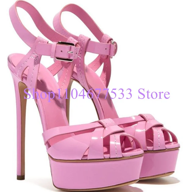 Neue Rosa Farbe Dame Plattform Sandalen Frau Sexy Stiletto Ferse Gladiator Sandalen Mode Peep Toe Kleid Party Schuhe