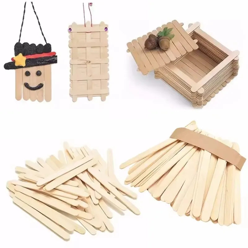100 stücke Natürliche Holz Eis Popsicle Sticks Holz Stick Eis Löffel Hand Kunst Eis Eiswürfel Lutscher Kuchen werkzeuge 93mm Image