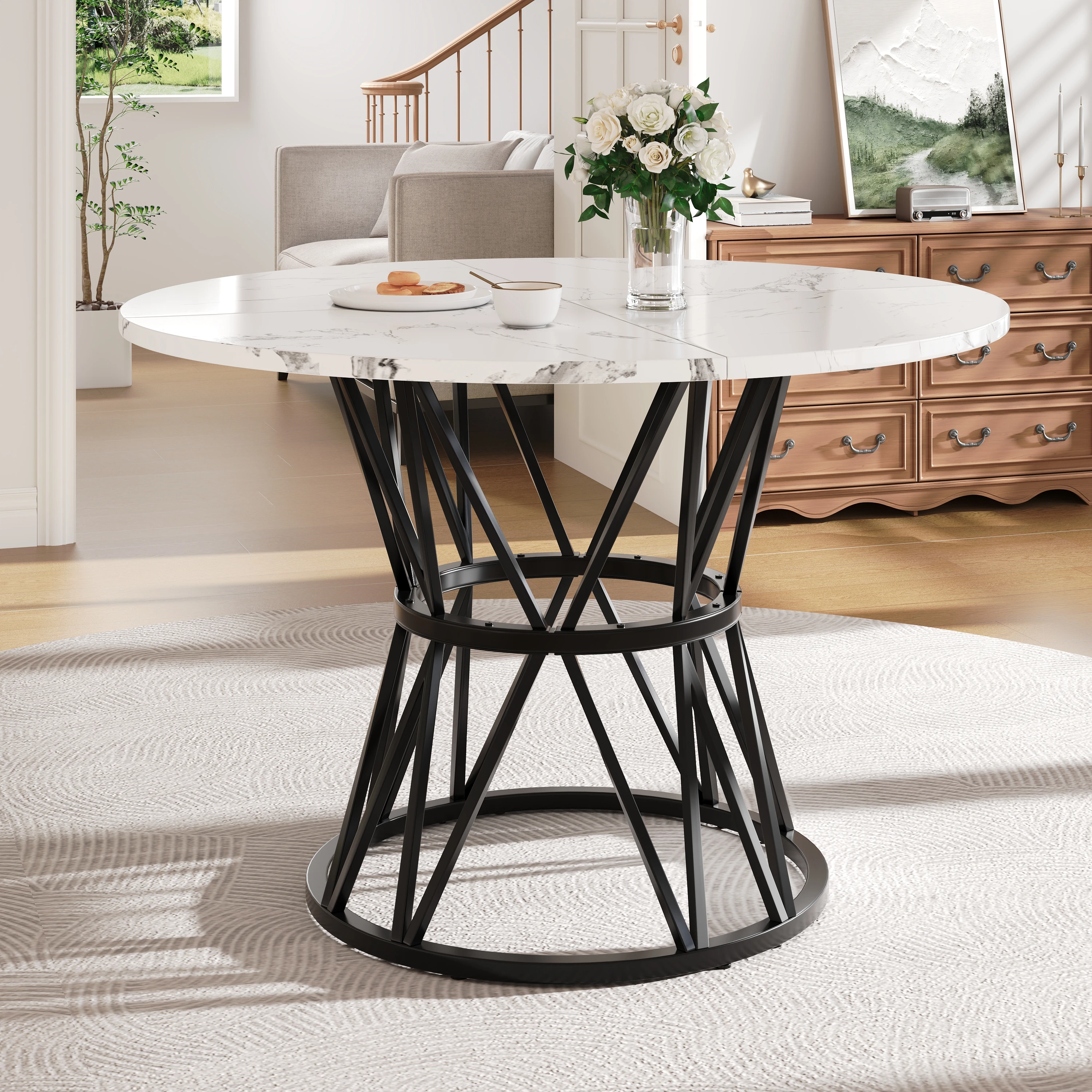 Comanlai 100 cm Runder Esstisch, Kleiner Esszimmertisch für 4 Personen, Küchentisch mit Metallbeinen, für Wohnzimmer, Büro