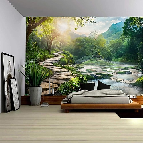 Moderner Wandteppich mit malerischer Landschaft für Schlafzimmer, Wohnzimmer, Studentenwohnheim, Zimmer im Studentenwohnheim, Heimdekoration, Fotohintergrund Image