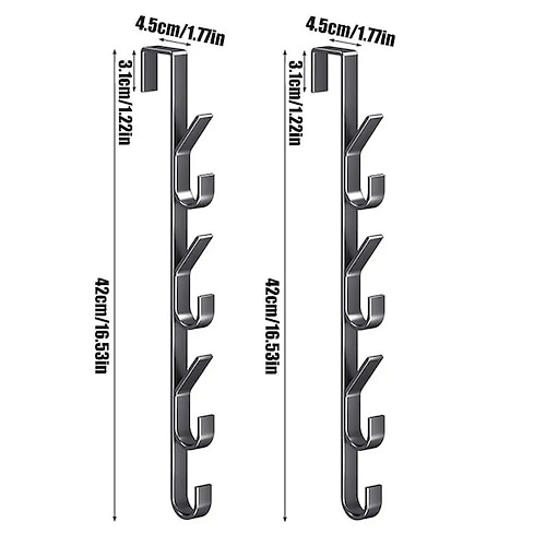 2 Türhaken, Türhänger zur platzsparenden Aufbewahrung von Bad- und Wohnungsartikeln, aus Kohlenstoffstahl, bohrfrei, zur Befestigung an der Türrückseite für Handtuchhalter, Kleidung und Hüte Image