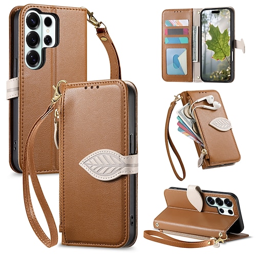 Handy Hülle Handyhüllen Für Samsung Galaxy S26 S26 Plus S26 Ultra Brieftaschenhülle Flip-Cover Reisverschluss Mit Handgelenkschlaufe Ständer Retro TPU PU-Leder Image