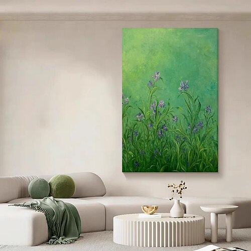 Handgemaltes Ölgemälde auf Leinwand, Wanddekoration mit sanft grüner Irisblüte, gerollt, rahmenlos, ungespannt/auf Keilrahmen gespannt Image