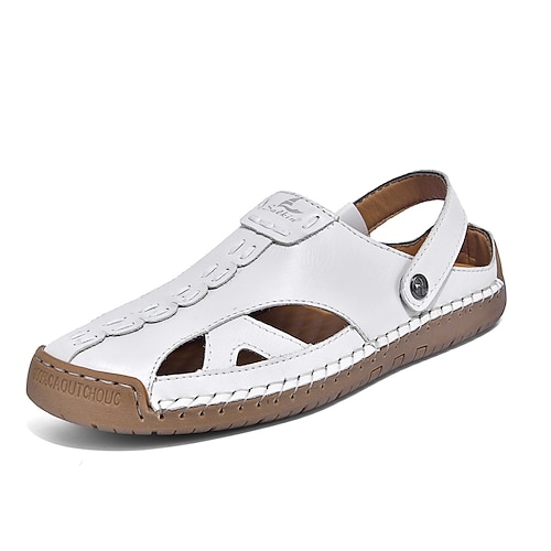 Weiße Herren-Sandalen aus Kunstleder – sommerliche Freizeitschuhe mit verstellbarem Riemen, ideal für Urlaub und Outdoor-Aktivitäten. Image