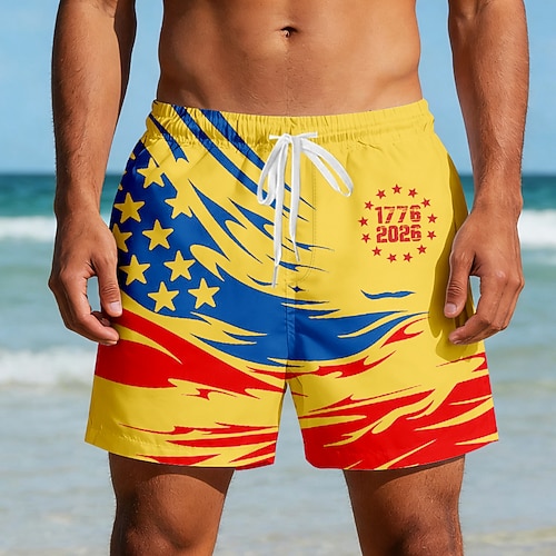Herren US Flagge 1776 250. Jahrestag der Vereinigten Staaten Badehosen Badeshorts Boardshorts Mittlere Taille Lässig Ferien Seitentaschen Netzfutter Elastischer Kordelzug in der Taille Designer Image