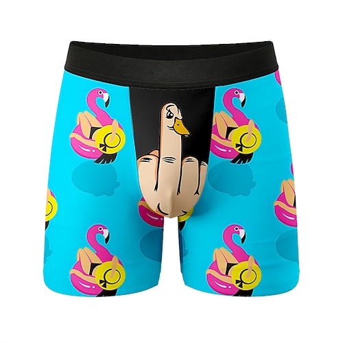 Herren Tiermotiv Cartoon Flamingo Dehnbare Boxershorts Badeshorts Boxer-Badeshorts Lustig Lässig Heim Strandurlaub Elastischer Bund Feuchtigkeitsableitend Atmungsaktive Unterwäsche Designer Bekleidung Image
