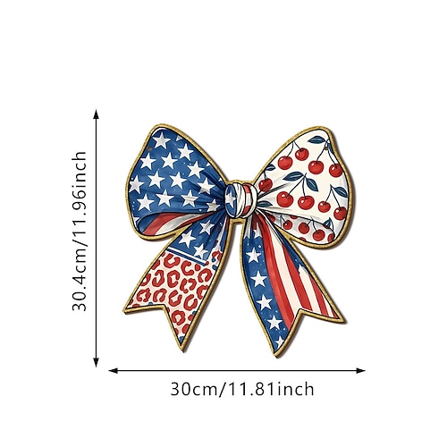 Amerikanisches Türschild aus Holz zum 250. Jahrestag der Unabhängigkeit, weiße Sterne, rot Dekoration für die Haustür zum 4. Juli mit weißen Streifen und patriotischem Schleifenmuster im Stil der Image