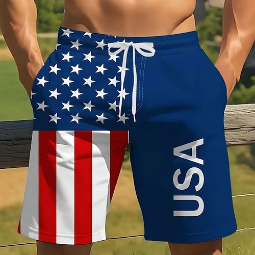 Herren 250. Jahrestag des Unabhängigkeitstages der USA am 4. Juli Amerikanische Flagge Patriotisch Badehosen Badeshorts Boardshorts Mittlere Taille Lässig Ferien Seitentaschen Netzfutter Elastischer Image