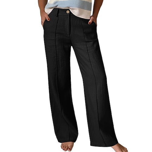 Damen Hose Sommerhose Freizeitshorts Urlaub Mode Alltagstauglich Volle Länge Hohe Taille Einfarbig Einfach Reißverschluss Tasche Gerader Schnitt Komfort Weich Atmungsaktiv Unelastisch Täglich Image