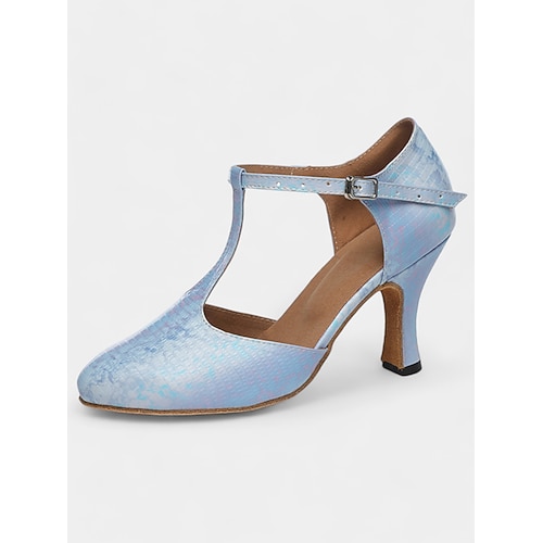 stylische Metallic-Latein-Tanzschuhe für Damen mit weicher Wildledersohle und T-Riemen perfekt für Training und Auftritte Image