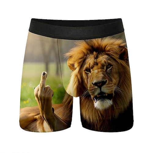 Herren Tiermotiv Löwe Dehnbare Boxershorts Badeshorts Boxer-Badeshorts Lustig Lässig Heim Strandurlaub Elastischer Bund Feuchtigkeitsableitend Atmungsaktive Unterwäsche Designer Bekleidung Image