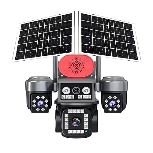 8-Megapixel-Sicherheitskamera mit 3 Objektiven, Solarbetrieb, zwei Solarpanels, wasserdicht, für den Außenbereich, CCTV, Nachtsicht und Bewegungserkennung Zwei-Wege-Audio Image