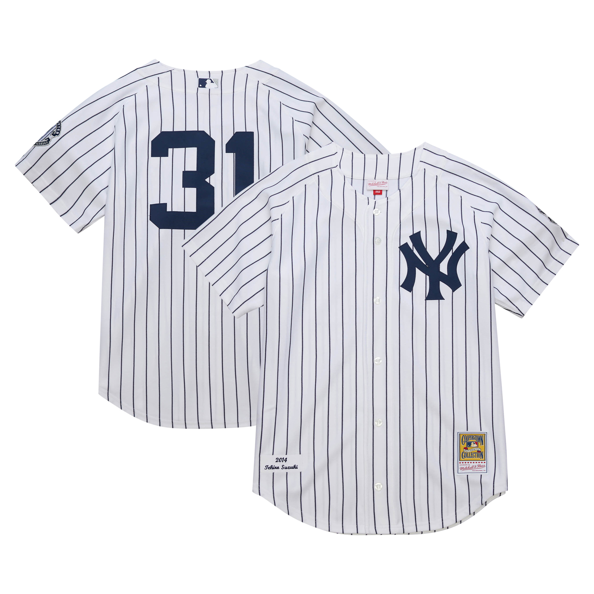 "Mitchell & Ness Ichiro Suzuki Herren-Trikot, weiß, New York Yankees, 2014 Cooperstown Collection, authentisches Retro-Trikot" Image