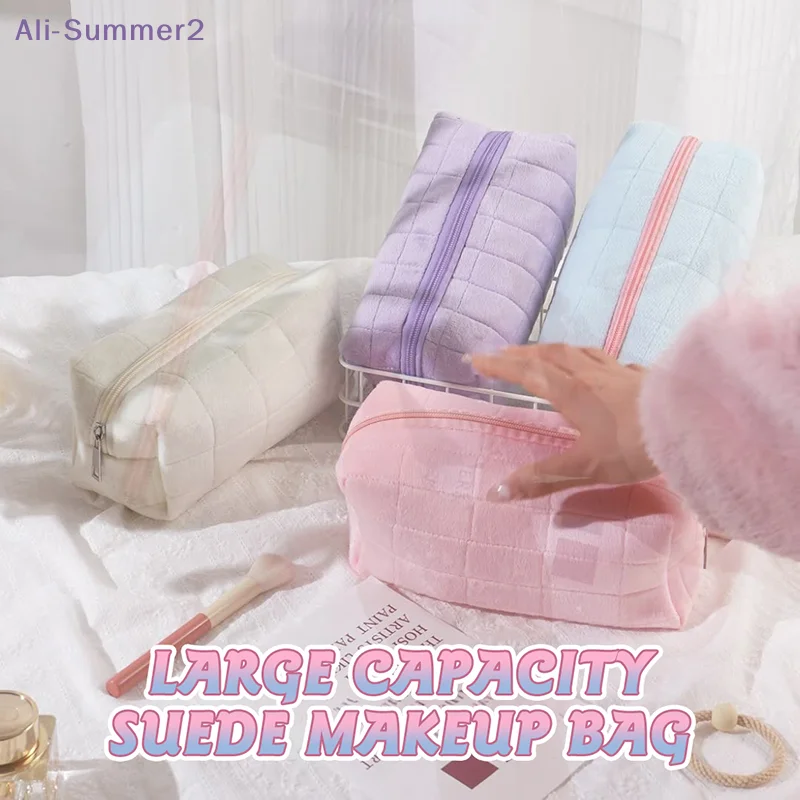 {Summer2} 【Summer2】Kosmetiktasche aus Kunstfell, groß, mit Reißverschluss, Make-up-Organizer, Handtasche, Schreibwaren-Federmäppchen für Damen Image
