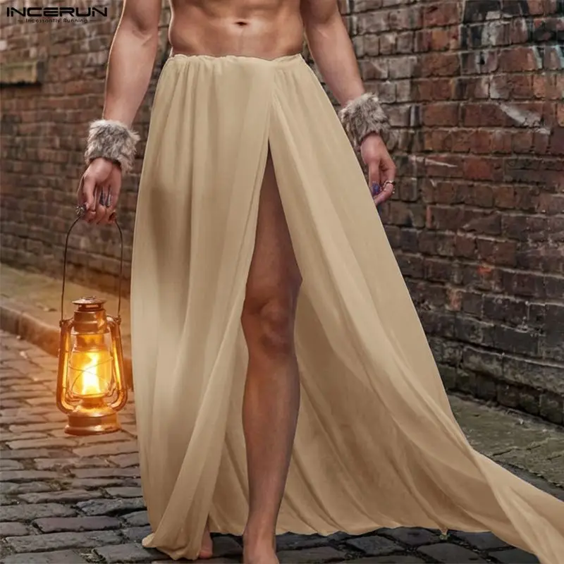 INCERUN Herrenröcke Einfarbig mit Elastischem Bund, Lässige Jogger-Hosen, Streetwear mit Seitenschlitz 2026, Persönliche Männerröcke Image