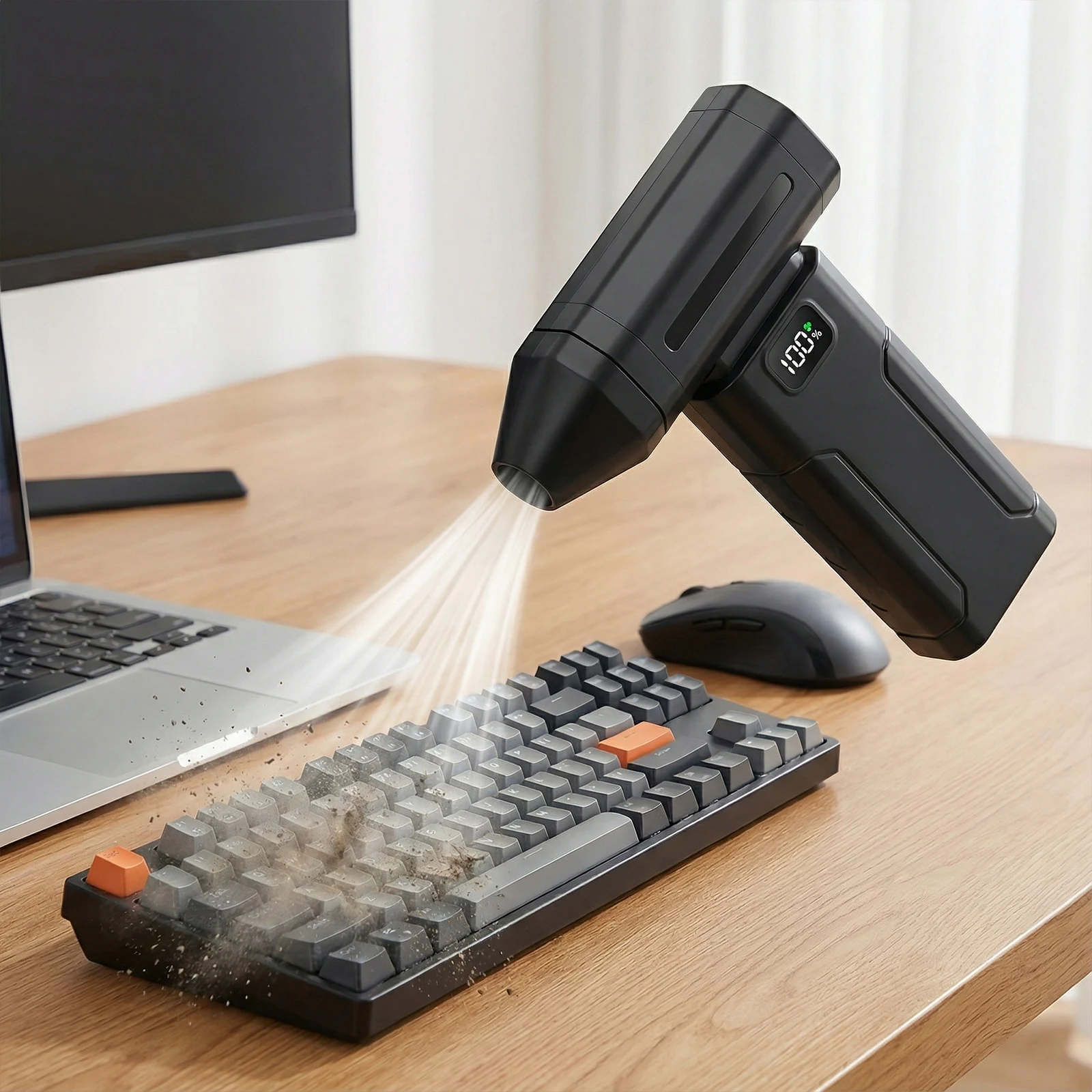 Leistungsstarker Luftbläser mit 5 Geschwindigkeitsstufen, tragbarer Staubbläser, elektrischer Trockner, wiederaufladbar, für Auto, Computer, Zuhause, Büro, Staubreinigung Image