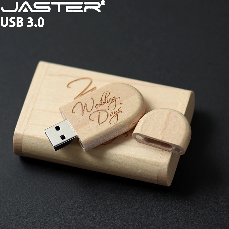 JASTER USB 3.0 Hochgeschwindigkeits-Holz-USB-Stick 128GB Kostenlose Individuelle Logo-Gravur Speicherstick 64GB Hochzeitsgeschenke Pendrive 32GB 16GB U-Disk Image