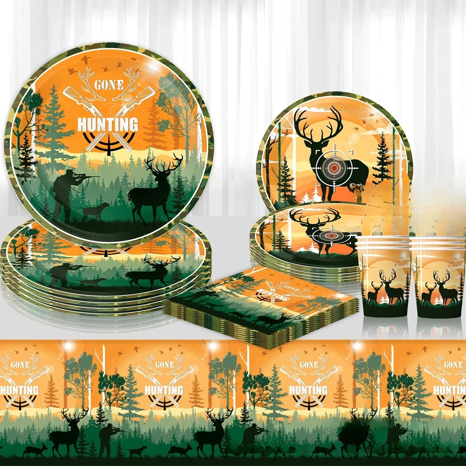 20 stücke Hunter Jagd Thema Party Platte Tissue Tischdecke Geburtstag Party Dekoration Camping Einweg Geschirr Set Camo Serie Image
