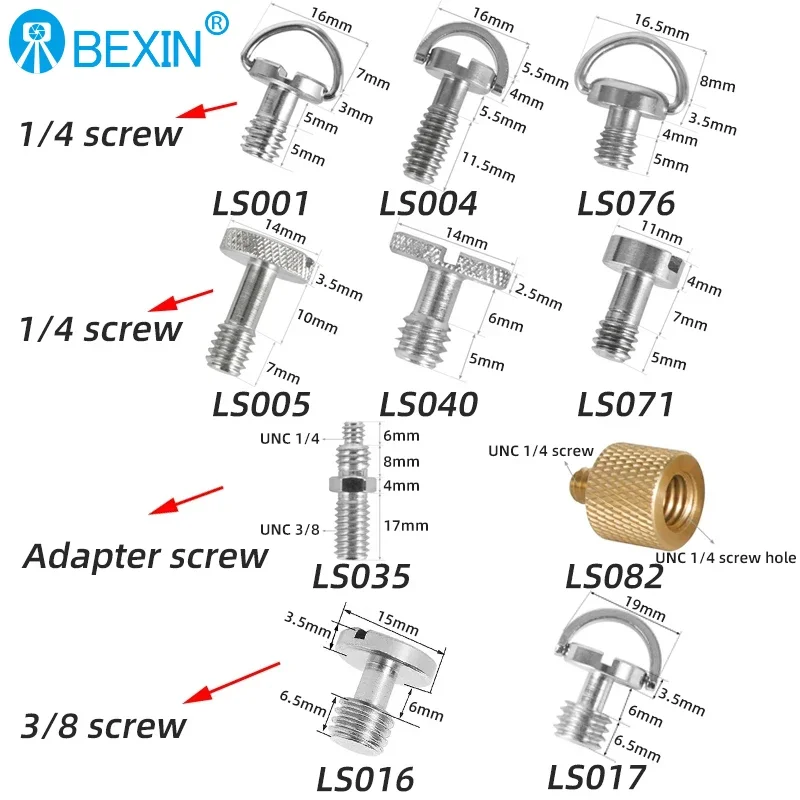 1/4" auf 3/8" Schraubmontageadapter 1/4 oder 3/8 D-Ringschrauben und ringlose Schrauben Schraubmontage für Kamera-Blitz-Stativ-Lichtstativ Image