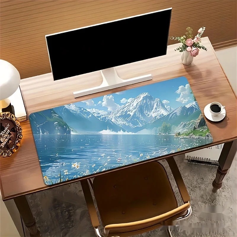 Extra Großes Landschafts-Gaming-Mauspad, Rutschfeste Gummiunterseite mit Genähtem Rand Schreibtischunterlage für Büro Image