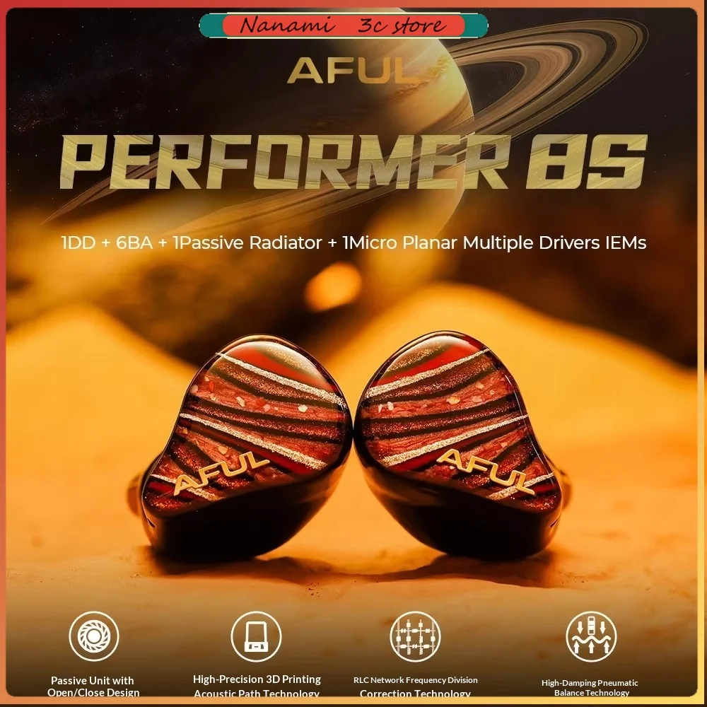 AFUL Performer 8S HiFi-Ohrhörer 1DD+6BA+1Passiver Radiator+1Micro Planar In-Ear-Kopfhörer mit verstellbarer passiver Einheit Image