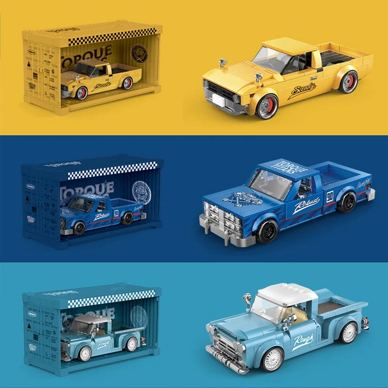 Power Built City Car Retro Pickup Truck Bausteine Speed Racer Fahrzeug mit Display Box Montage Ziegel Garage Spielzeug Weihnachtsgeschenk Image