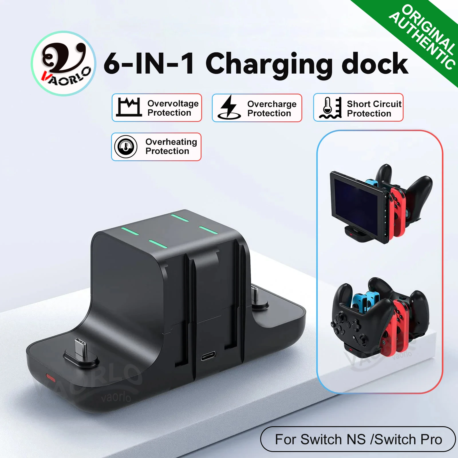 6-in-1-Ladestation für Nintendo Switch, Aufbewahrungsständer für Nintendo Switch und Switch Pro Controller, Ladestation für 4 NS Joy-Cons und 2 Pro Controller, Gaming-Zubehör Image