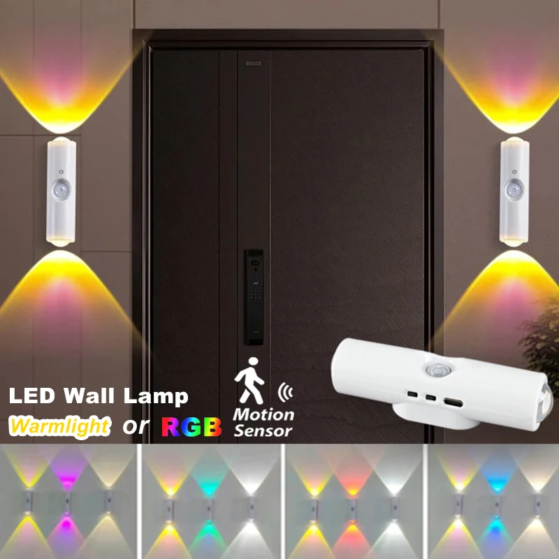 RGB-Wandleuchten, LED-Bewegungsmelder-Lampe, Warmlight nach oben und unten, Nachtlichter, magnetische Installation für Flur, Treppe, Raumdekoration