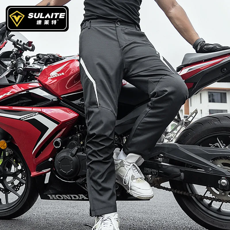 SULAITE Motorrad-Fahrhose Vier Jahreszeiten Atmungsaktives Mesh Luftstrom Anti-Sturz Dehnbare Casual Rennhose für Motorradfahrer Image