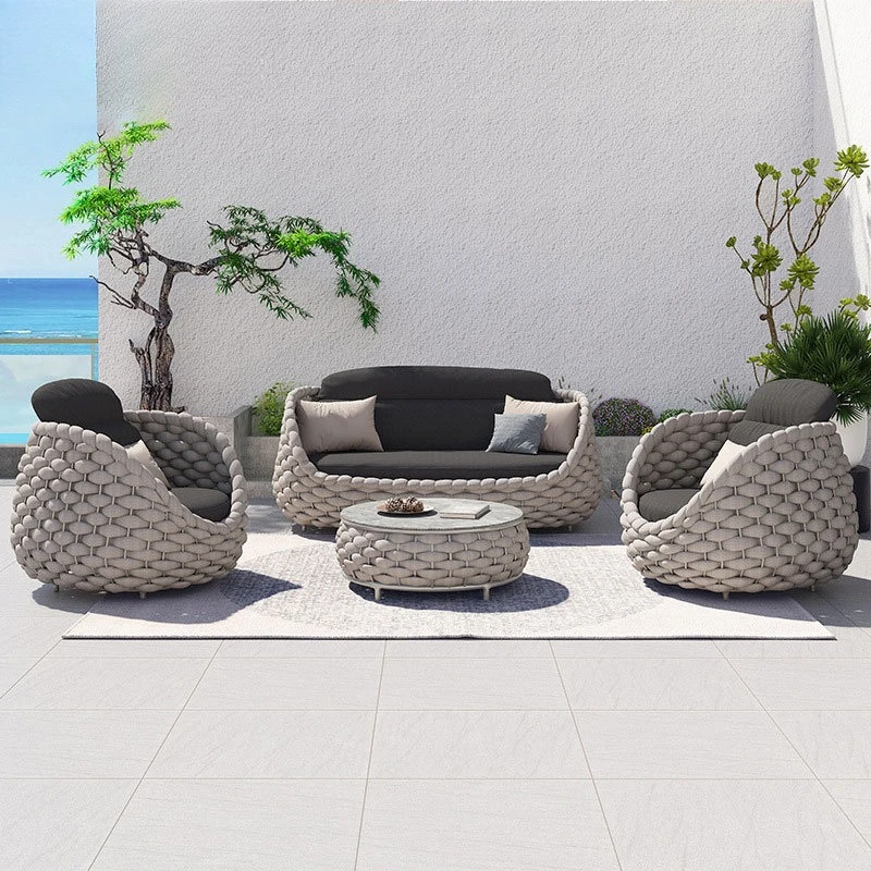 Outdoor-Sofa, Hof, Villa, Balkon, Rattanstuhl, Couchtisch, Möbel, im Freien, wasserdicht und Sonnenschutz, lässiges Rattan-Set