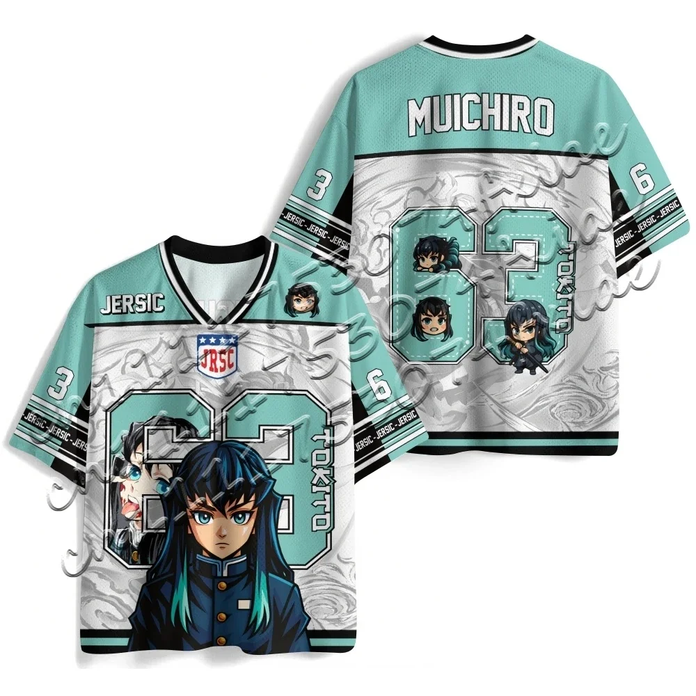 2026 Neue Bandai Japanische Anime Demon Slayer Muichiro Tokito # 63 Teal White V-Neck Short Sleeve Jersey T-Shirt Image