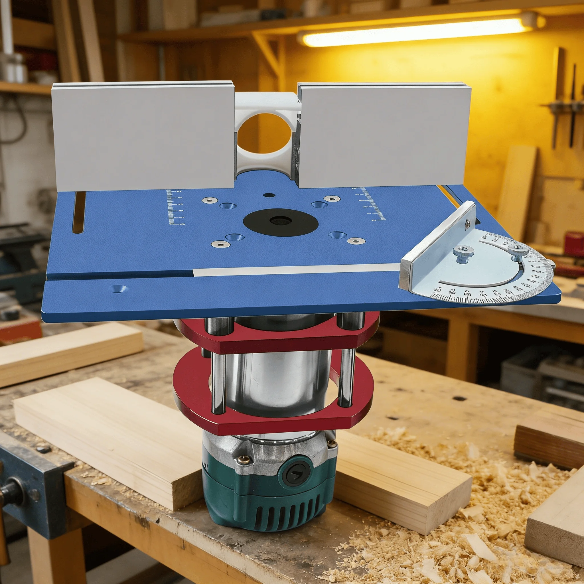 Multifunktionale Trimm- und Gravurplatte aus Aluminiumlegierung, für Holzbearbeitungsbänke, Router-Flipplatte mit Gehrungsmesslehre Image