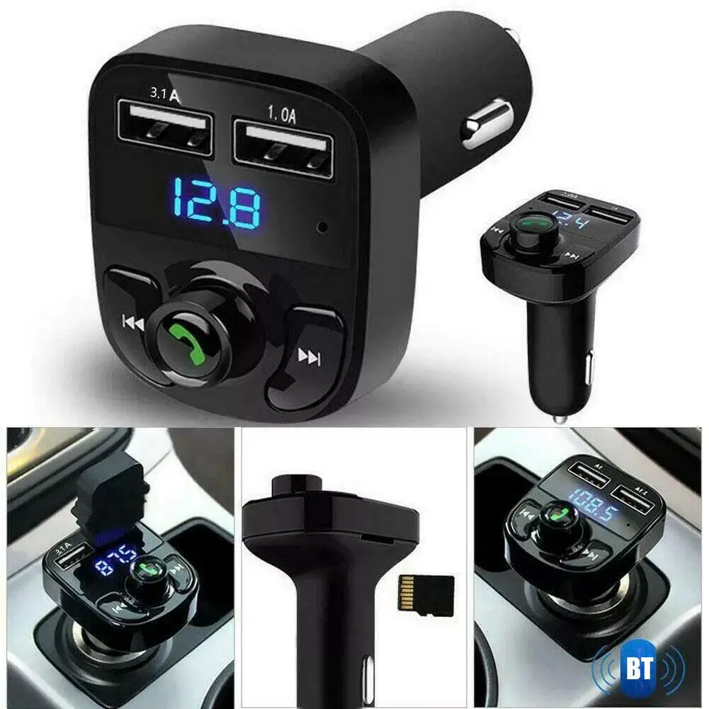Drahtloser Bluetooth-FM-Transmitter und MP3-Player mit Freisprechen, Radioempfänger, Dual-USB-Ladegerät und Musik-Stereo-Adapter Image