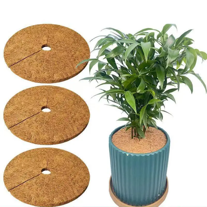 3er-Set Natürliche Kokosfaser-Baummulchringe – Organische Schutzmatten für den Innen- und Außenbereich, Pflanzenabdeckungen für Blumentöpfe Image