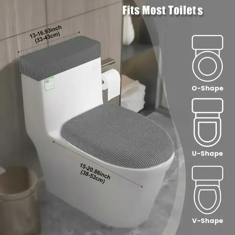 2-teiliges Set aus Polarfleece: Toilettensitzbezug & Spülkastenabdeckung, Elastisch Waschbar Abnehmbar Einfarbiges Set für Zuhause Hotel Badezimmer Image