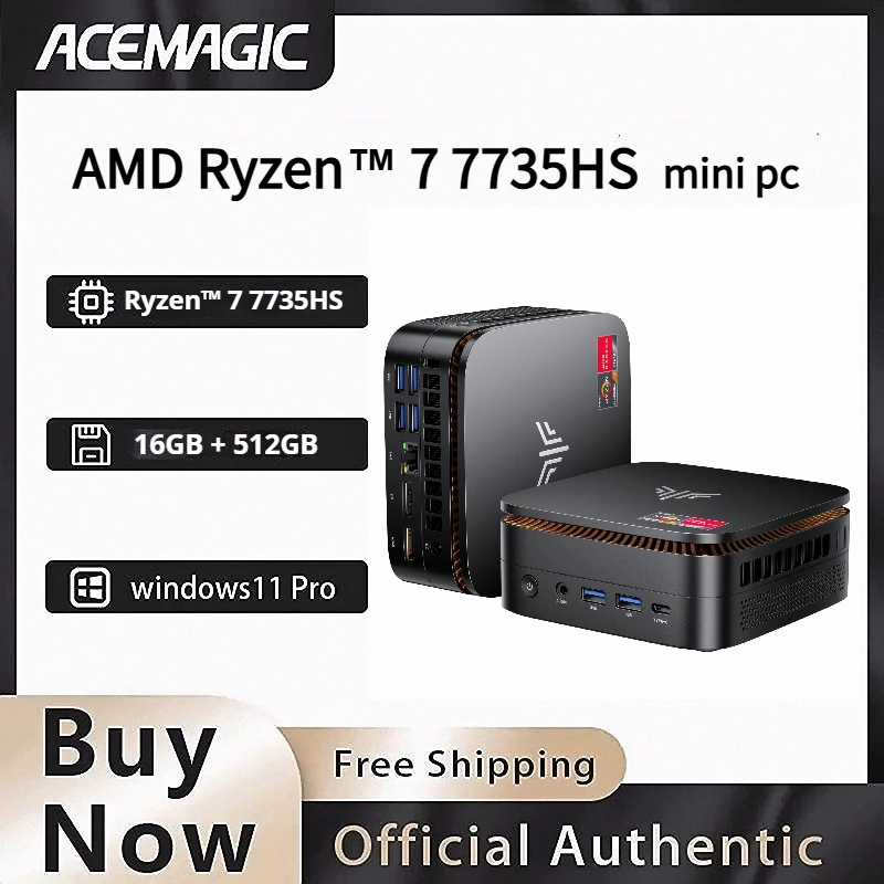 AMD Ryzen 7 7735HS Mini PC, 16GB DPDDR5 512GB NVMe SSD Triple 4K Display Mini Computer WiFi 6 BT 5.2 Preinstalled Windows 11 Pro