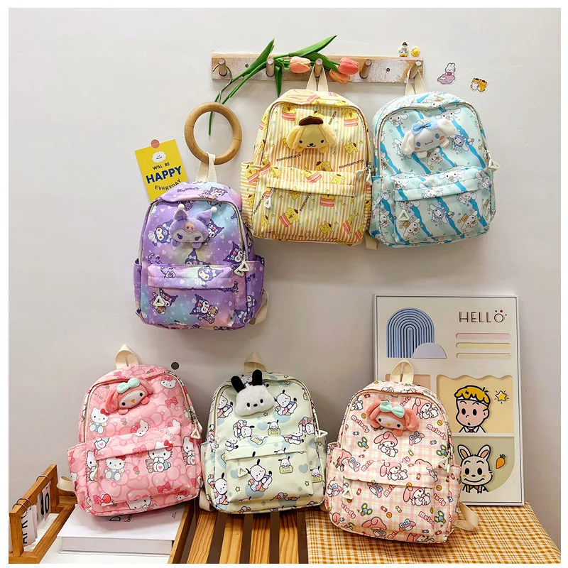 Sacs d'école pour enfants Sanrio, nouveaux modèles KT Kuromi Cinnamoroll, sacs à dos de maternelle réduisant la charge, sacs d'école pour élèves.