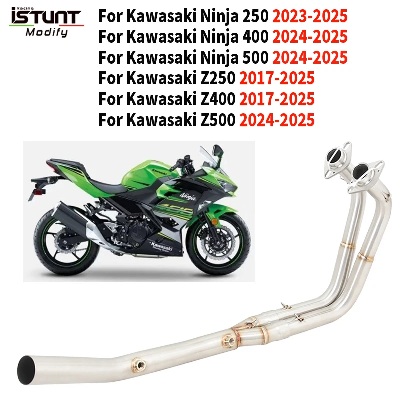 Sistemi di fuga di scarico moto Slip On per Kawasaki Ninja 250 400 500 Z250 Z400 Z500 2017 - 2025 Tubo di collegamento anteriore 51mm Silenziatore