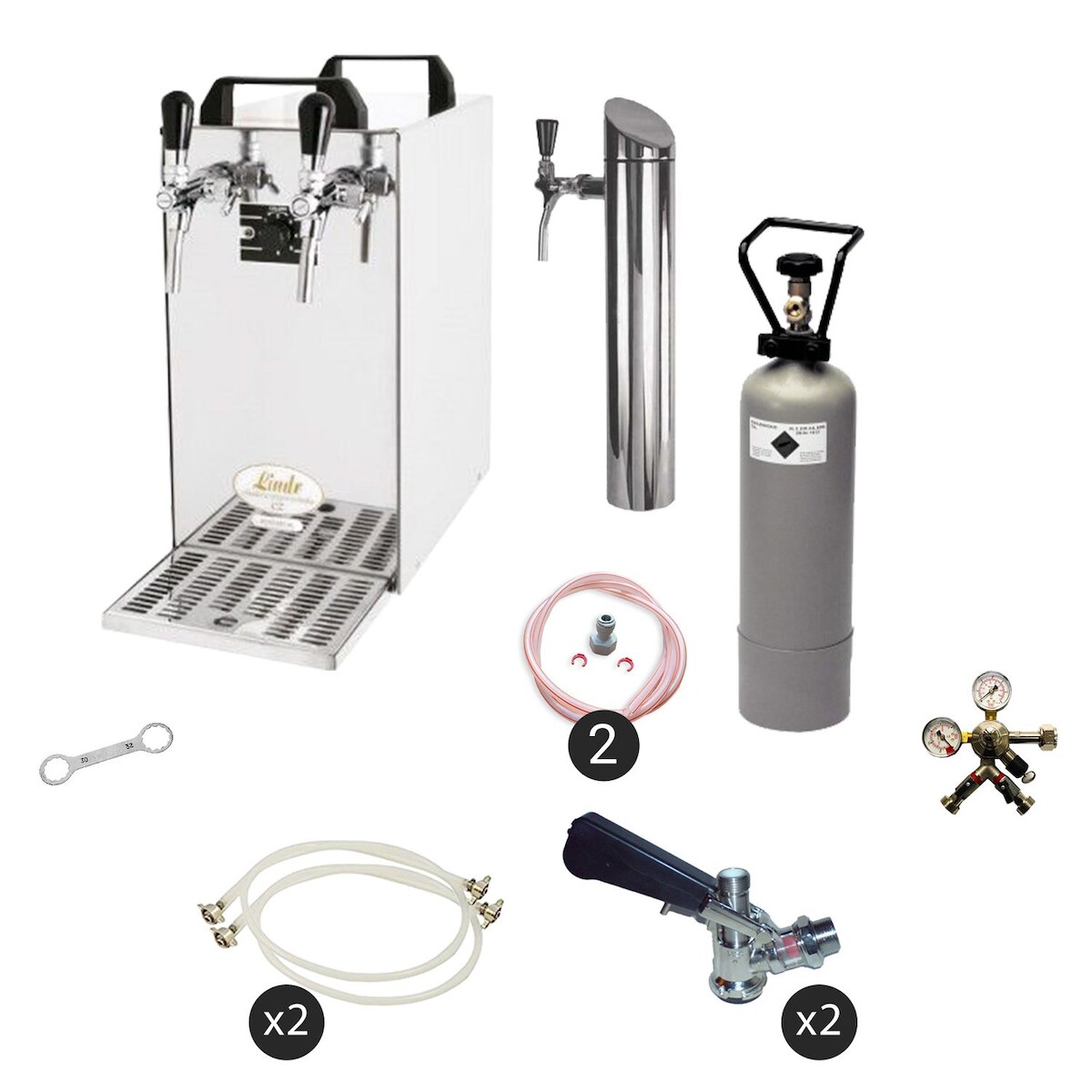 Zapfanlage, Bierzapfanlage - Kontakt 40 2-leitig Trockenkühler, Durchlaufkühler 50 L/h, inkl. Schanksäule, Zapfkopf:Köpi,Zapfkopf 2:5 Liter Adapter Image