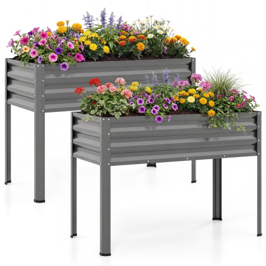 Costway Raised Garden Bed Set of 2 Electro-Coating Metal Large Elevated Planter Box-Grey