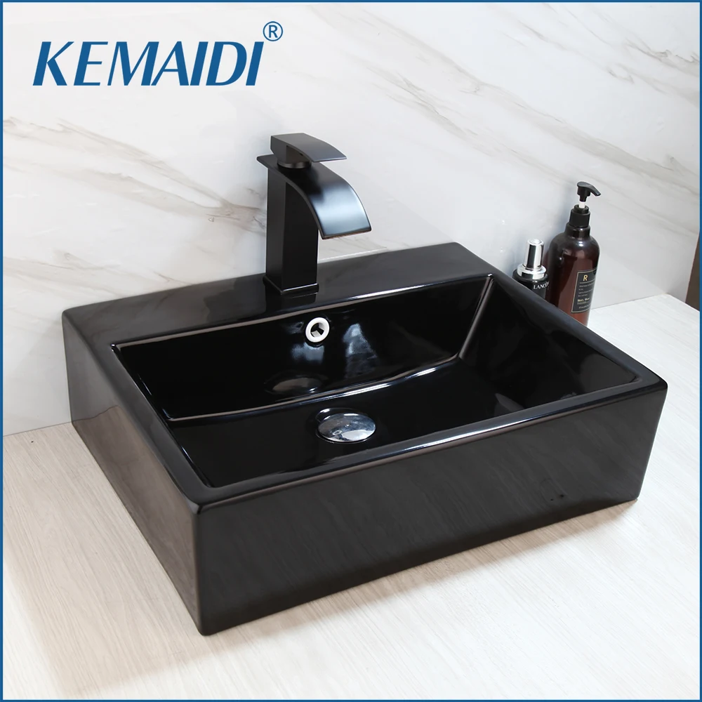 KEMAIDI énorme salle de bain évier en céramique lavabo avec robinet cascade salle de bain éviers au-dessus du comptoir grandes éviers pour salle de bain