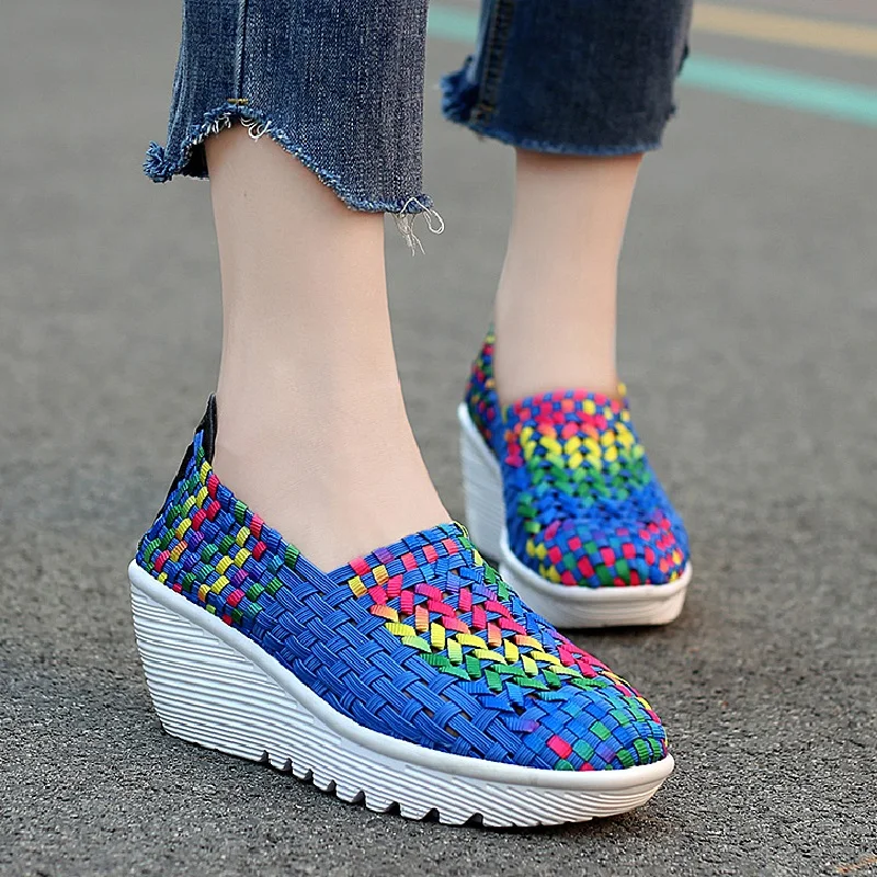 Neue Frauen Turnschuhe Sommer Casual Schuhe Woven Flache Plattform frauen Schuhe Atem Müßiggänger Dame Schuhe Weiche Zapatos Plus Größe 42