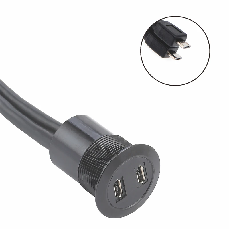 22-mm-USB-Anschlussbuchse, 2-lagig, MICRO-USB-Panelmontage mit 60 cm Kabel (2 x Micro-USB2.0-Buchse auf Stecker mit 2 x 60 cm Kabel) Image